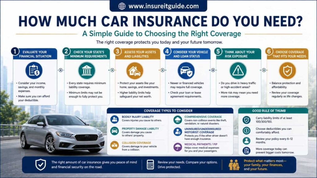 How Much Car Insurance Coverage Do You Need Infographic explaining how drivers choose the right amount of car insurance