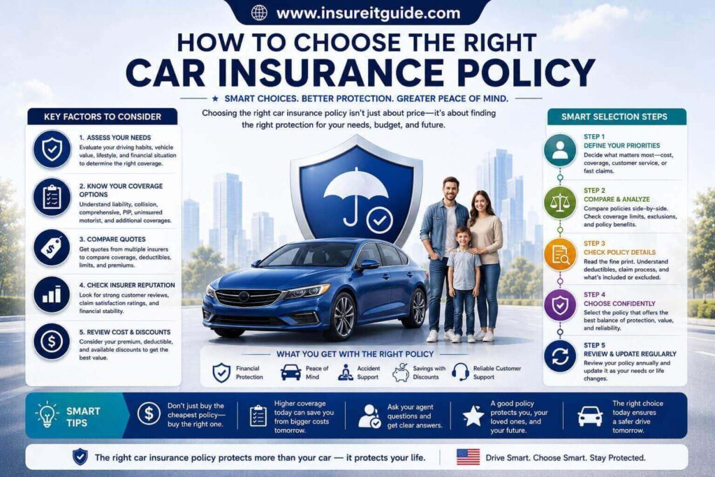 How to Choose the Right Car Insurance Policy Infographic showing how to choose the right car insurance policy