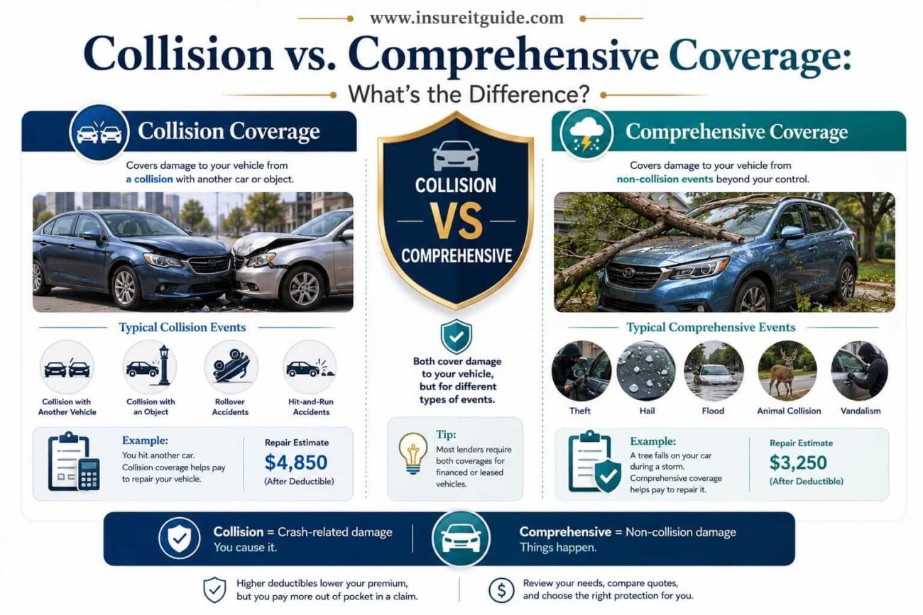Infographic comparing collision vs comprehensive coverage for U.S. drivers