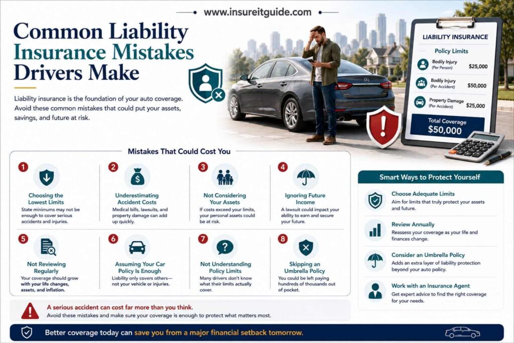 Infographic showing common liability insurance mistakes
