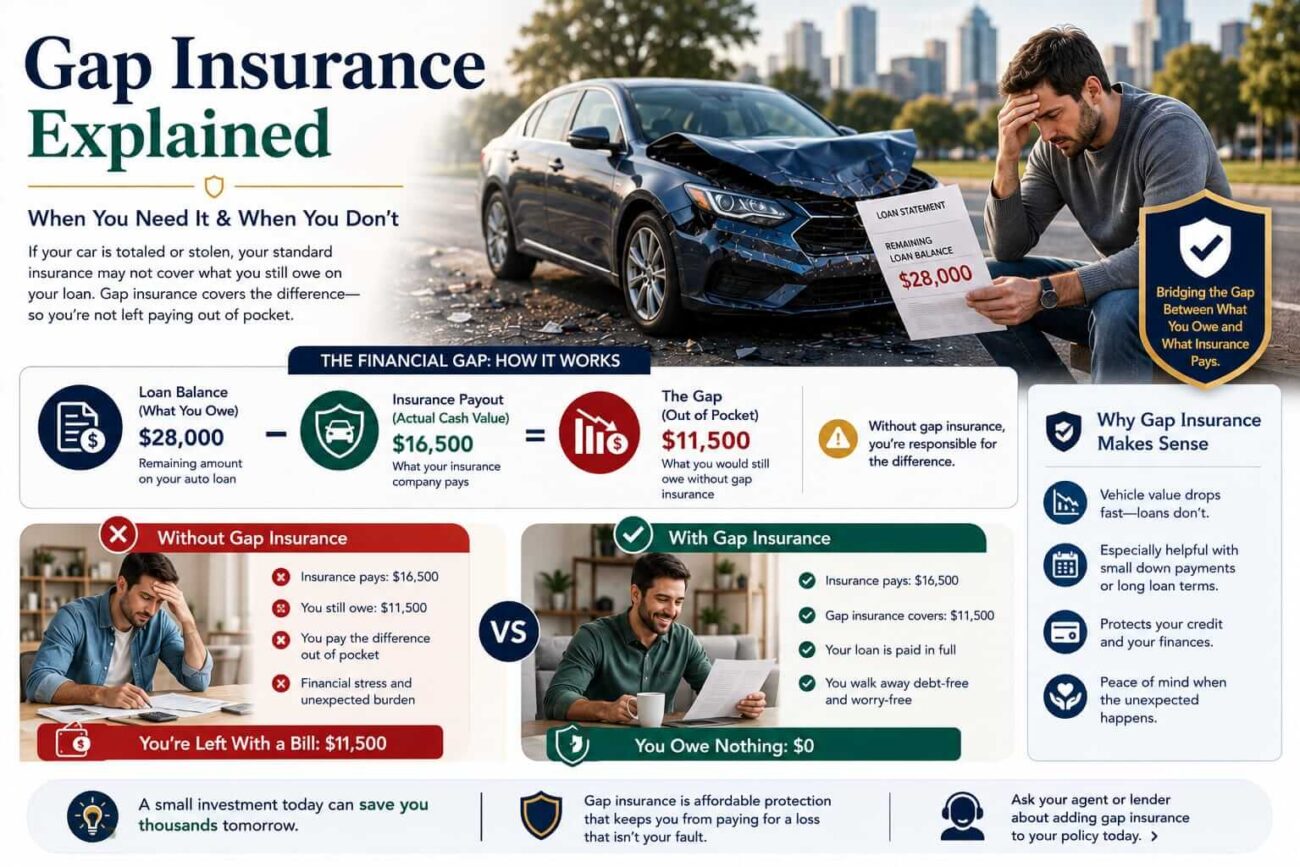 Driver reviewing the financial gap between a totaled vehicle insurance payout and the remaining financed car loan balance after rapid vehicle depreciation.