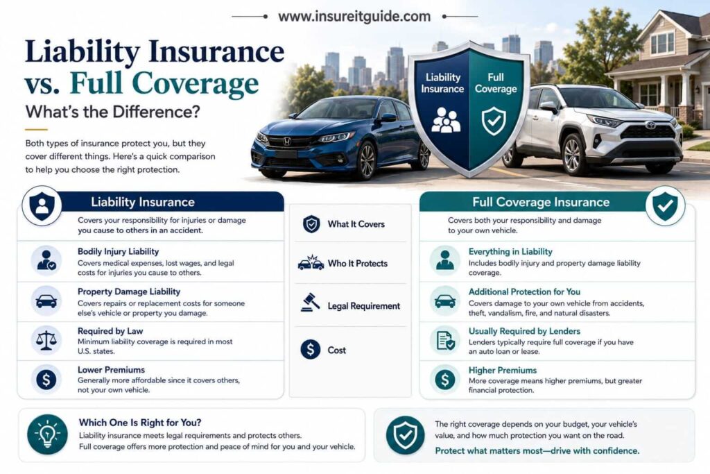 Infographic comparing liability insurance and full coverage insurance