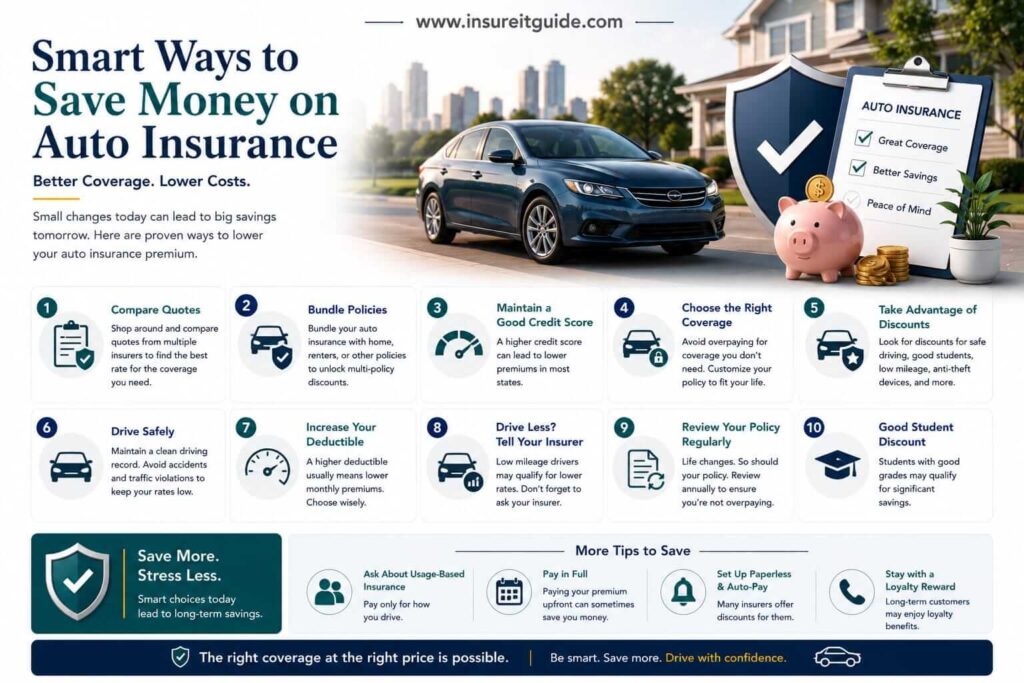 Smart strategies to save money on auto insurance using discounts, safe driving, and policy optimization tips.