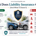 Infographic showing what liability insurance covers and does not cover in the USA